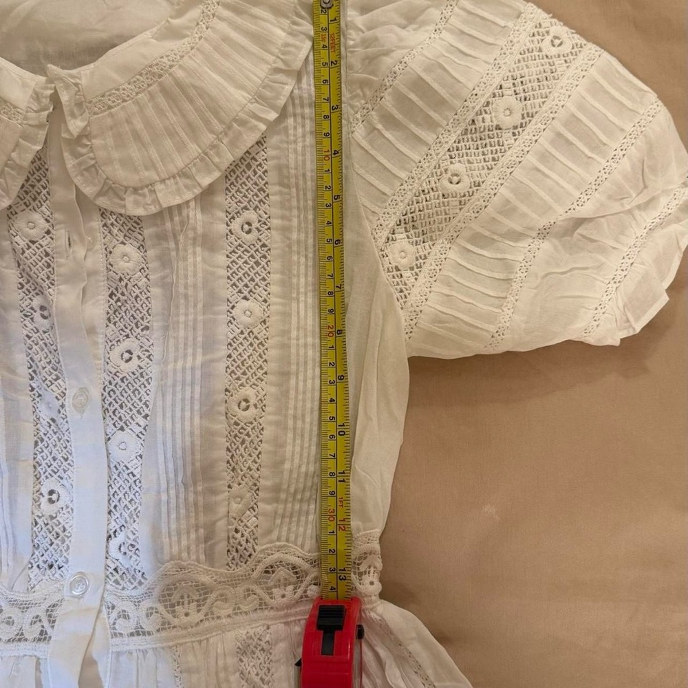 White Lace-Trim Puff Sleeve Dress - Picture 7 of 12